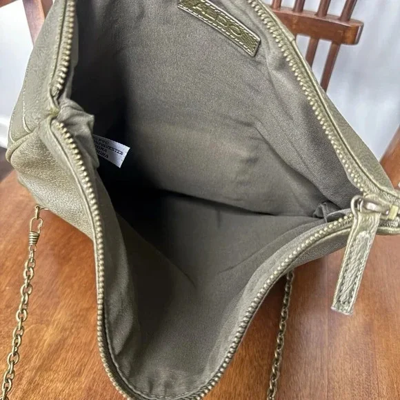 Aldo Olive Green Studded Gold Brass Hardware Punk Rock Retro Fold Over Bag Purse - Picture 4 of 8